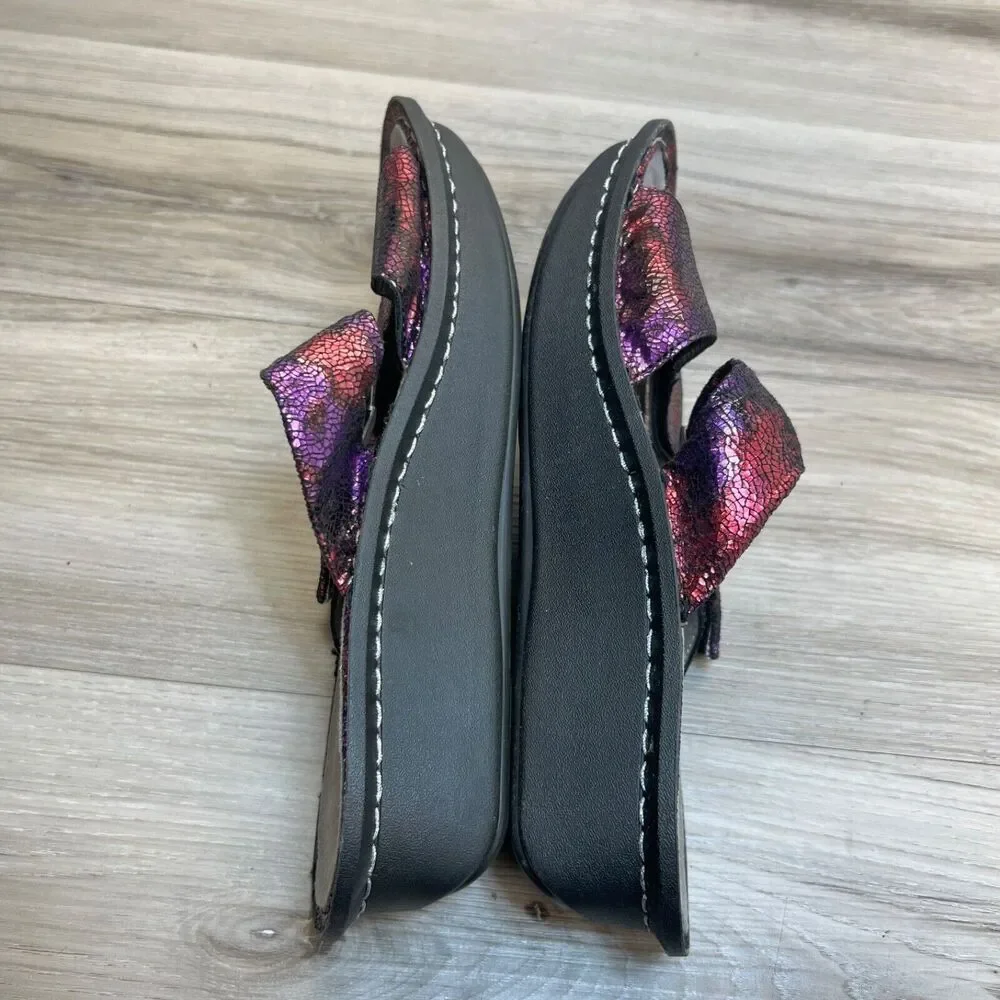 Alegria Karmen KAR-235 EU 37 7 -7.5  Pink‎ Purple Metallic Leather Slide Sandals